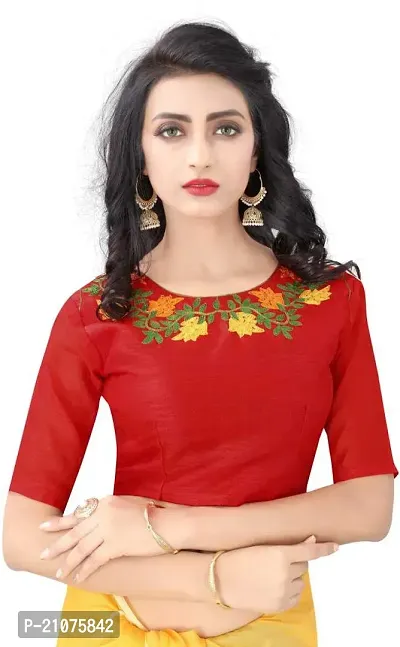 Stylish Chanderi Cotton Embroidered Saree with Blouse piece For Women-thumb4