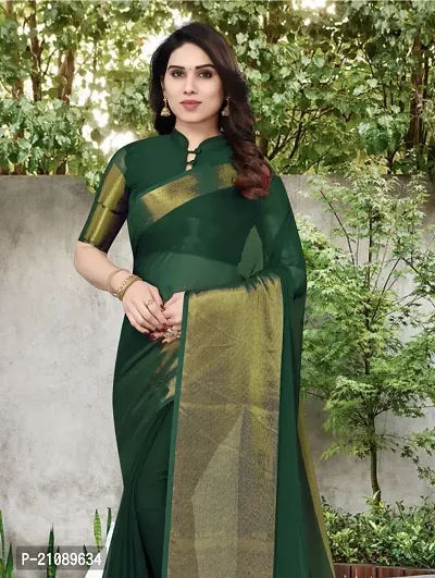 Elegant Green Chiffon Women Saree with Blouse piece-thumb0