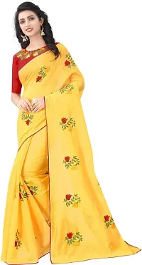 Stylish Chanderi Cotton Embroidered Saree with Blouse piece For Women-thumb1