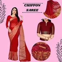 Elegant Red Chiffon Women Saree with Blouse piece-thumb2
