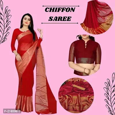 Elegant Red Chiffon Women Saree with Blouse piece-thumb3