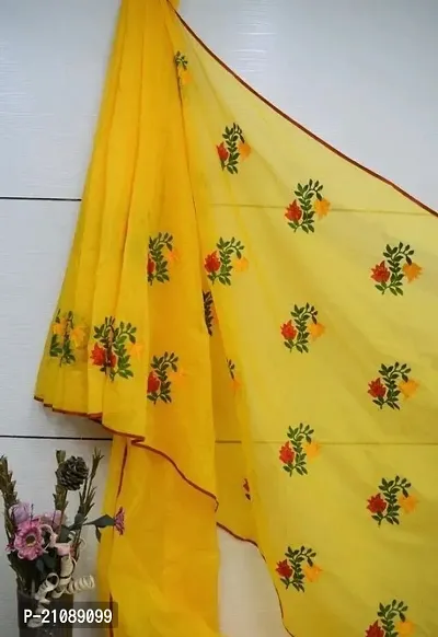 Elegant Yellow Cotton Blend Women Saree with Blouse piece