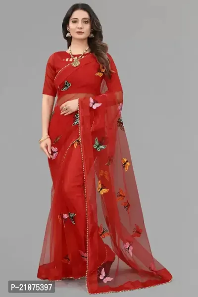 Stylish Net Embroidered Saree with Blouse piece For Women