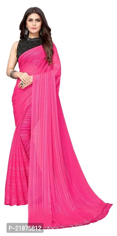 Stylish Georgette Striped Saree with Blouse piece For Women