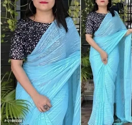 Elegant Light Blue Georgette Women Saree with Blouse piece