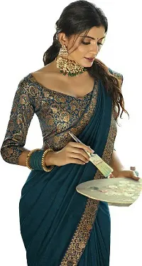 Elegant Dark Green Satin Women Saree with Blouse piece-thumb2