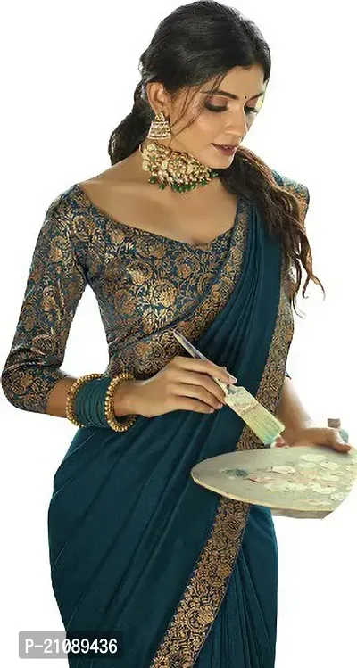 Elegant Dark Green Satin Women Saree with Blouse piece-thumb3