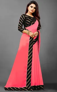 Elegant Peach Silk Blend Women Saree with Blouse piece-thumb3
