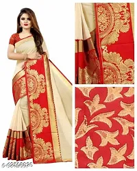 Elegant Red Cotton Blend Women Saree with Blouse piece-thumb3