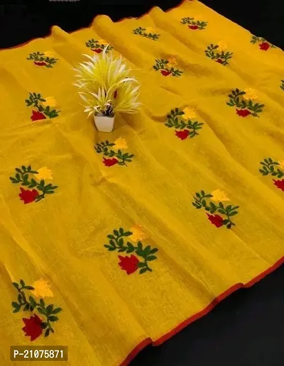 Stylish Chanderi Cotton Embroidered Saree with Blouse piece For Women-thumb0