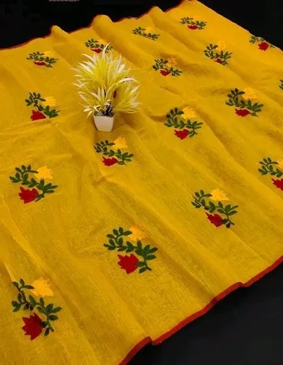 Stylish Chanderi Embroidered Saree with Blouse piece For Women