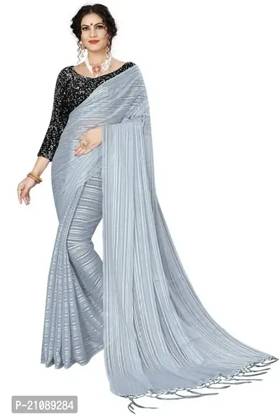 Elegant Grey Georgette Women Saree with Blouse piece-thumb0