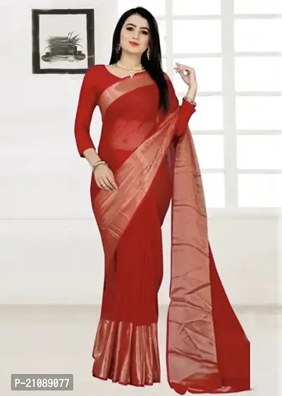 Elegant Red Chiffon Women Saree with Blouse piece-thumb0