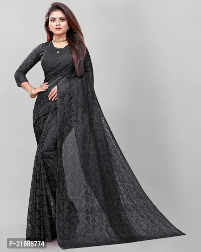 Elegant Black Net Women Saree with Blouse piece-thumb0