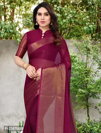 Stylish Chiffon Self Pattern Saree with Blouse piece For Women-thumb0