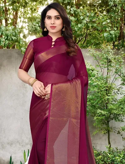 KANCHI NILKANTH FAB Womens Solid Litchi Silk 5.5 Meter Saree with Unstitched Blouse Piece