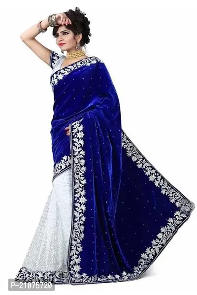 Stylish Velvet Self Pattern Saree with Blouse piece For Women-thumb0
