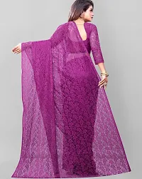 Elegant Purple Net Women Saree with Blouse piece-thumb1