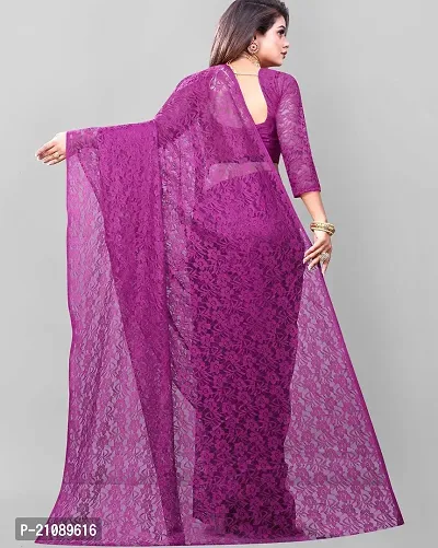 Elegant Purple Net Women Saree with Blouse piece-thumb2