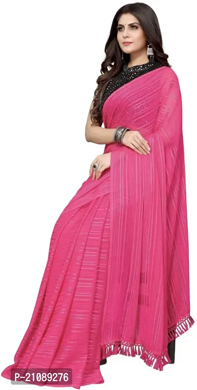 Elegant Pink Georgette Women Saree with Blouse piece-thumb0