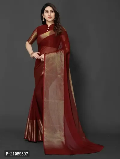 Elegant Red Chiffon Women Saree with Blouse piece-thumb0