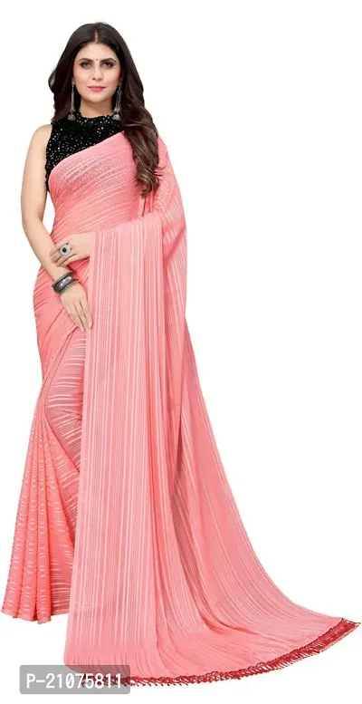 Stylish Georgette Striped Saree with Blouse piece For Women-thumb0