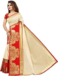 Elegant Cream Cotton Blend Women Saree with Blouse piece-thumb2