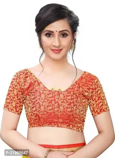 Elegant Red Cotton Blend Women Saree with Blouse piece-thumb3