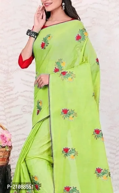 Elegant Green Cotton Blend Women Saree with Blouse piece-thumb0