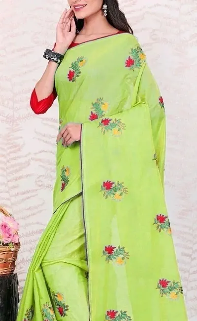 Glamorous Cotton Blend Saree with Blouse piece 