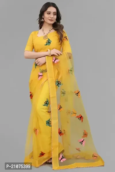 Stylish Net Embroidered Saree with Blouse piece For Women