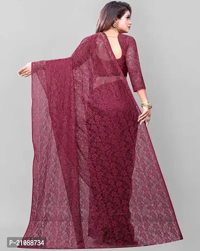 Elegant Maroon Net Women Saree with Blouse piece-thumb2