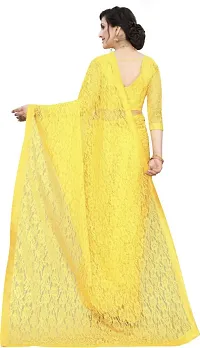 Elegant Yellow Net Women Saree with Blouse piece-thumb1