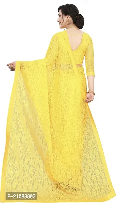 Elegant Yellow Net Women Saree with Blouse piece-thumb2