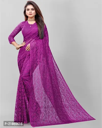 Elegant Purple Net Women Saree with Blouse piece