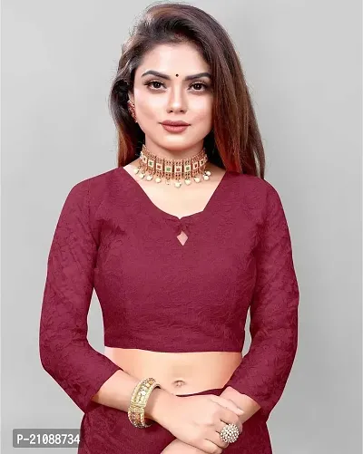 Elegant Maroon Net Women Saree with Blouse piece-thumb3