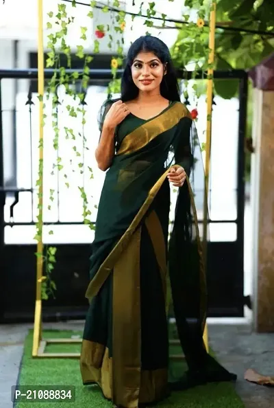 Elegant Green Chiffon Women Saree with Blouse piece