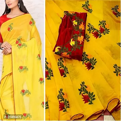Elegant Yellow Cotton Blend Women Saree with Blouse piece