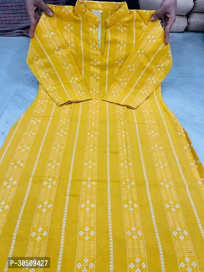 Stylish Yellow Cotton Self Pattern Kurta For Women-thumb0