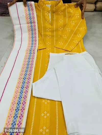 Fancy Cotton Kurta Bottom And Dupatta Set For Women-thumb0