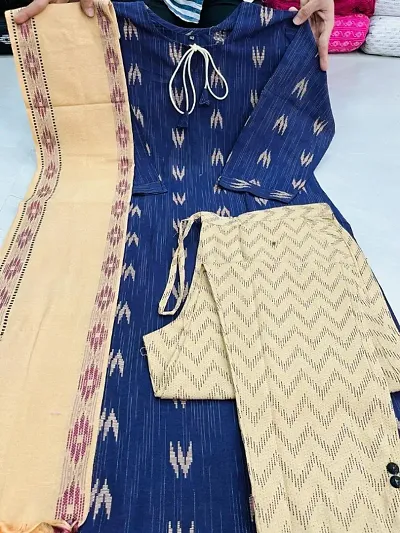 Fancy Cotton Kurta Bottom And Dupatta Set