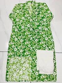 Trendy Green Cotton Kurtha With Beautiful White Lace Pant For Women And Ladies-thumb1