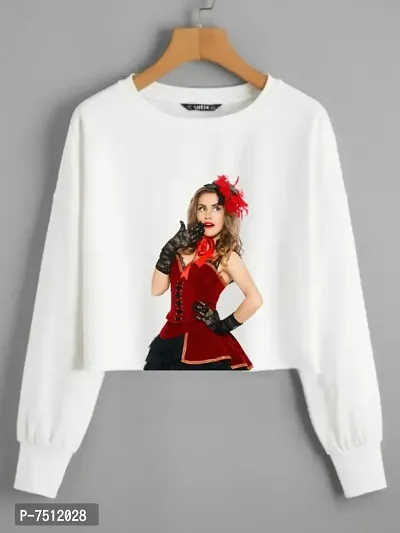 White Long Sleeve Crop Top for Womens  Girls-thumb0