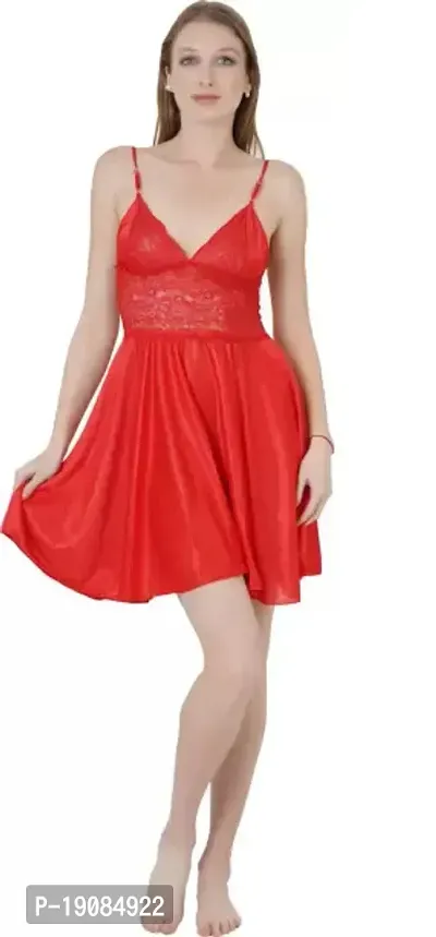 Comfortable Red Satin Nighty Set For Women