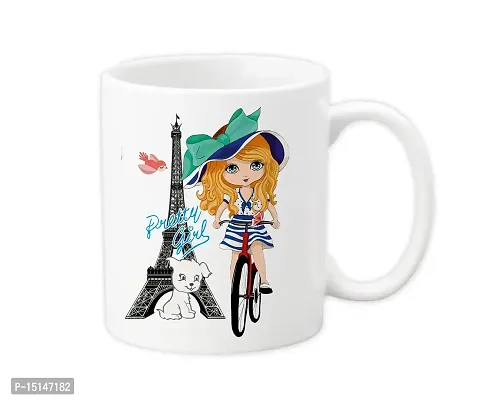 Creative Dons Printed White Ceramic Coffee Mug Tea Cup 350ml (Pretty Girl)