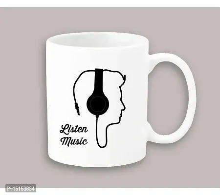 Creative Dons Listen Music Printed White Ceramic Coffee Mug Tea Cup 350ml