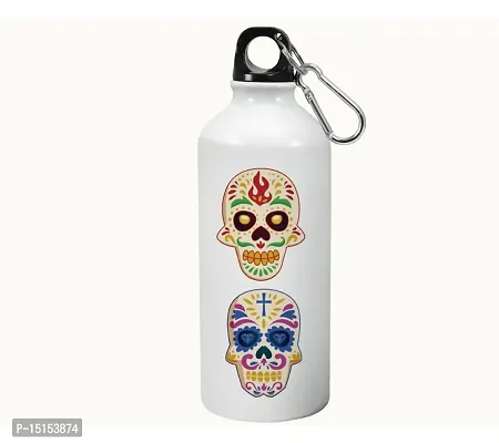 Creative Dons Multicolor Skull Printed White Unbreakable Sipper Water Bottle for Adults With Straw Sports Water Bottle (600ml)