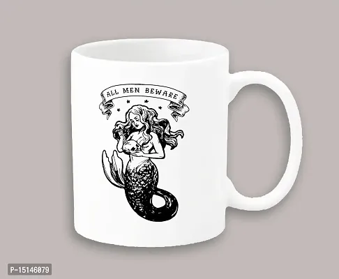 Creative Dons All Men Beware Mermaid Printed White Ceramic Coffee Mug Tea Cups 350ml