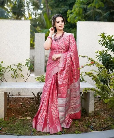 Naishu Trendz Saree For Women-Kanjivaram Soft Lichi Silk Saree With Blouse Piece(Mi Fvrindavan_Light Pink)