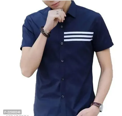 Elegant Cotton Navy Blue Long Sleeve Casual Shirt For Men-thumb0